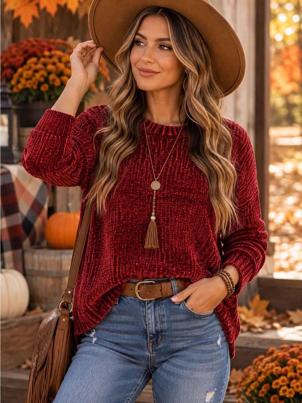 Romeo & Juliet Couture Red Chenille Sweater Size Medium Cozy Hi-Low Knit